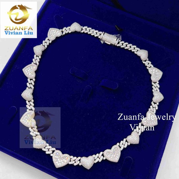 

iced out vvs moissanite luxury necklace heart sterling silver cuban link chain