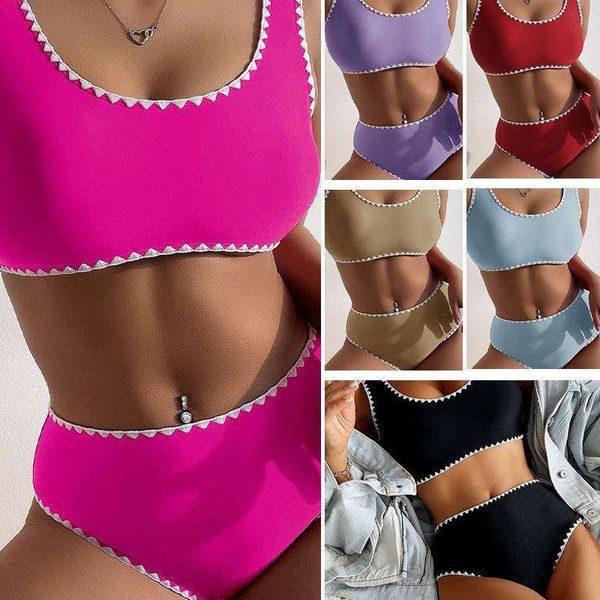 

swimsuit solid color stitching women split, White;black