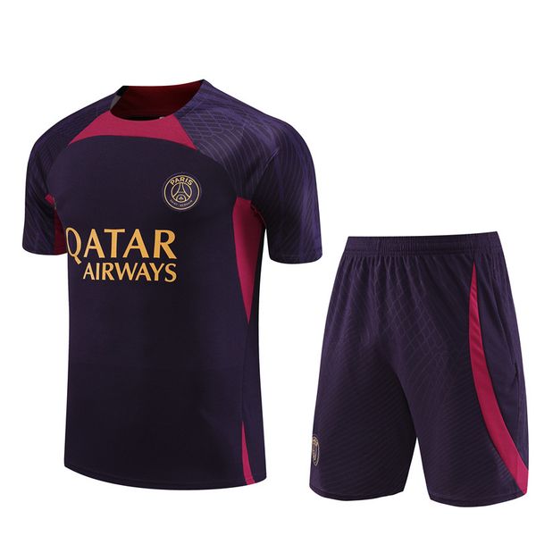 

23/24 psgs mbappe soccer jersey tracksuit classic style paris training suit half pull short sleeve sergio ramos verratti icardi kids footbal, Gray