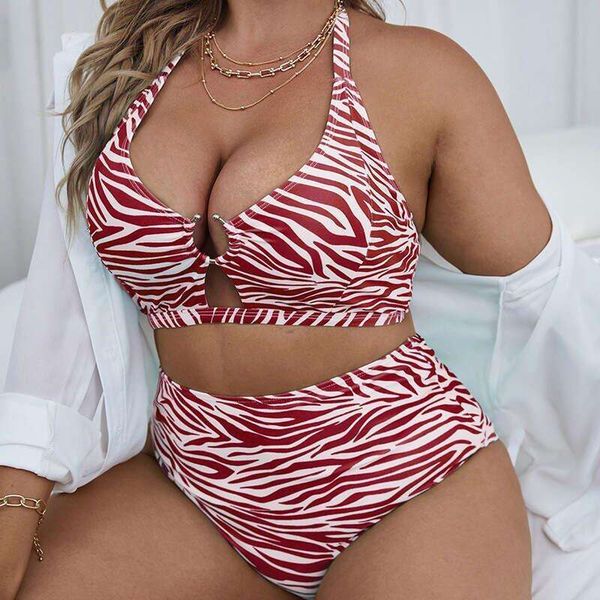 

plus size bikini striped printed multi color split high waist briefs womens swimsuit, White;black