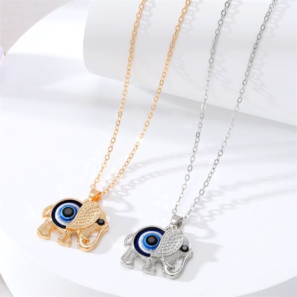 

turkish evil eye necklace for women animal elephant lucky blue eye pendant choker necklace, Silver