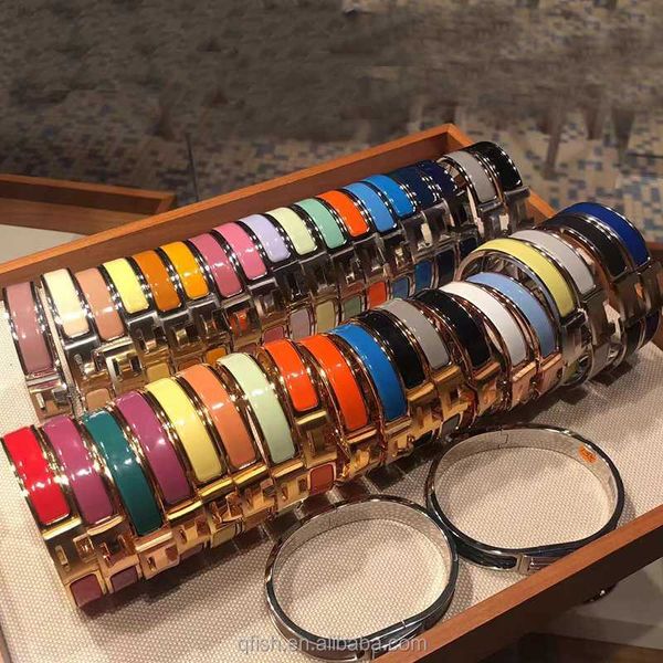 

wholesale factory price enamel bracelet bangle h rose gold silver plated titanium letter, Black