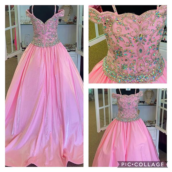 

major beading girl pageant dress 2024 pink taffeta little kid birthday formal party gown infant toddler teens preteen tiny young junior miss, White;red