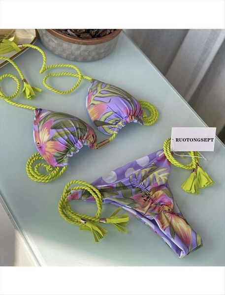 

lady printed braid rope swimsuit wholesale split, White;black