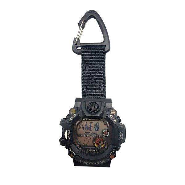 

electronic watch outdoor camping portable chest watch nylon fabric mountaineering buckle outdoor camping backpack quick hang buckle pocket w, Slivery;brown