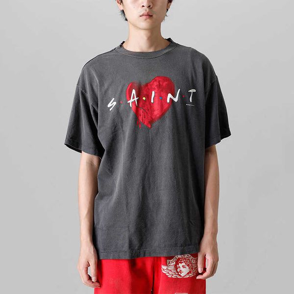 

w6gx new style t-shirts for men and women fashion designer saint michael american trendy broken heart print high street vintage loose short, White;black