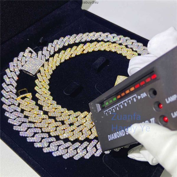 

custom men jewelry 15mm cuban link necklace vvs lab diamond iced out moissanite chain, Silver