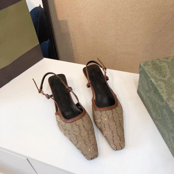 

luxury designer party small square with lace-up sandals women's low-heeled sandals gauze rhinestone printed fashion women's shoes., Black