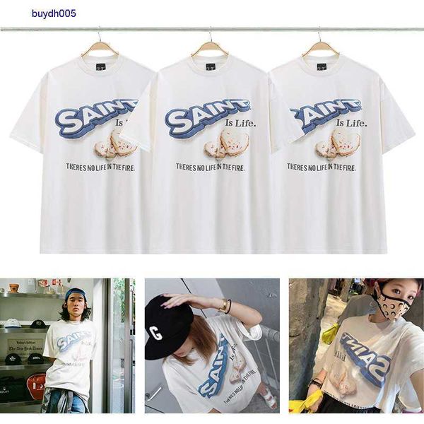 

qjjh new style t-shirts for men and women fashion designer s.t michael american biscuit print high street vintage short sleeve letter print, White;black