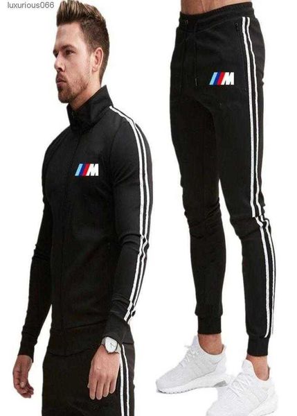 

casual assemblies 2023 autumn bmw m splice jogger hoodies with zipper pants 2 pcs sports clothing sets5401807, Black