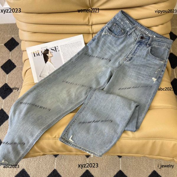 

luxury designer women pants diamond small letter design denim pants broken hole design denim trousers #multiple product, Blue