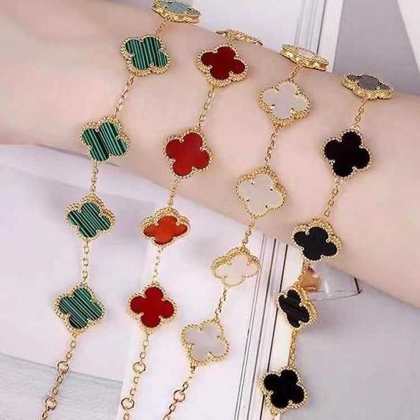 

charm bracelets necklaces women's advanced sense temperament network red handjewelry fashion lucky double sided four leaf grass bracele, Golden;silver