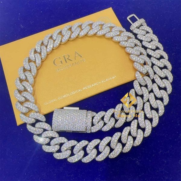

2023 12mm two row 925 sterling silver white gold fire jewelry pass diamond tester iced out hip hop vvs1 moissanite cuban link chain
