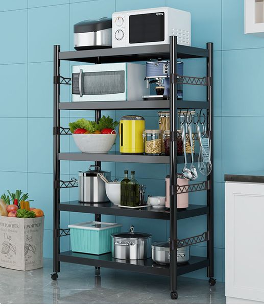 

wholesale 5 level kitchen shelves floor to ceiling multilevel microwave shelves with wheeled storage multifunctional oven pot shelves