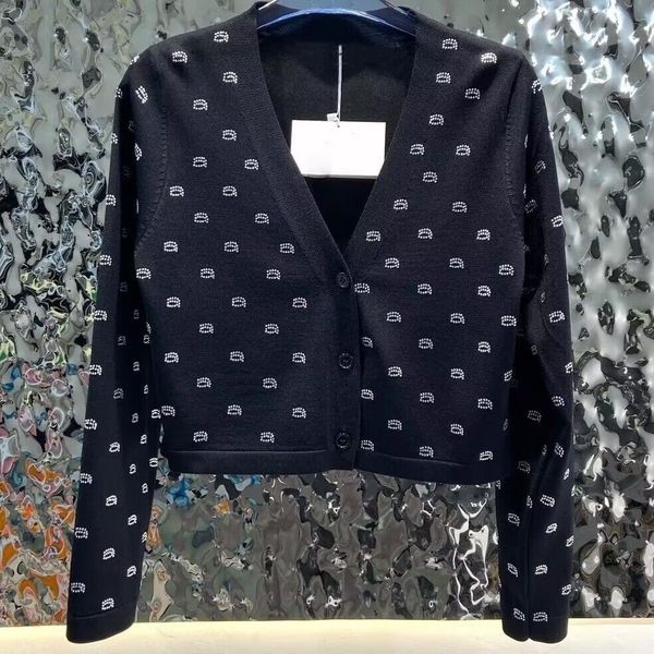 

2023 spring letter a diamond knitted cardigan women sweater v neck fashion style long style jumpers, White;black