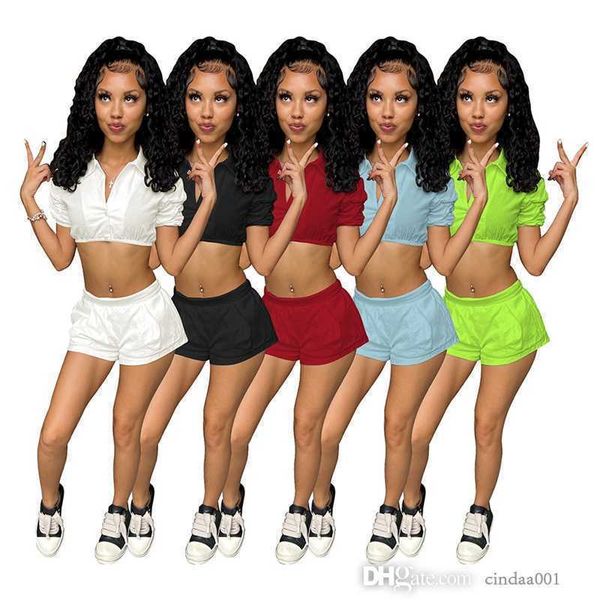 

womens elegant tracksuits new summer clothes two piece set short sleeve zipper shirt crop and shorts sweatsuits, Gray