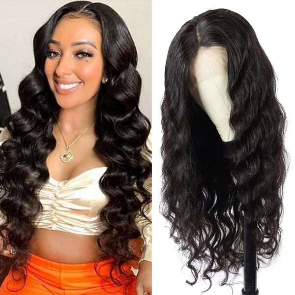 

250% loose wave wig 13x4 13x6 hd transparent lace frontal human hair wig for black women natural hairline, Black;brown