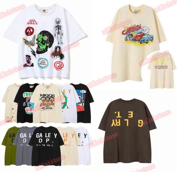 

designer mens t-shirts summer galleries depts shirt vintage wash do old angel gallerise skeleton car graffiti print casual loose short sleev, White;black