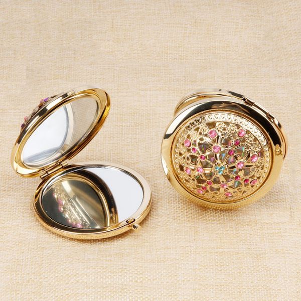 

creative gift compact mirrors fashion gold color crystal inlaid mini makeup mirror 2 face pocket cosmetic mirror tools