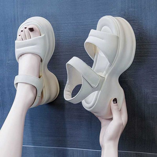 

sandals women's shoes with elevated sloping heels and sandals women's new summer 2023 thick bottomed sponge cake for outdoor wear, Black