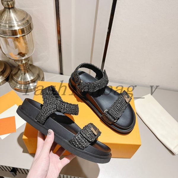 

designer sandals women flat outdoor casual sandals open toed summer slide beach party shoes new woven soft comfortable shoes, Black