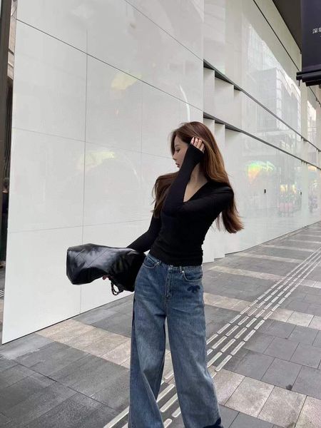 

Designer Embroidery Anagram Women Jeans Autumn Winter Jeans Fashion Straight Pants Casual Style High Waist Loose Trouser V5, Blue
