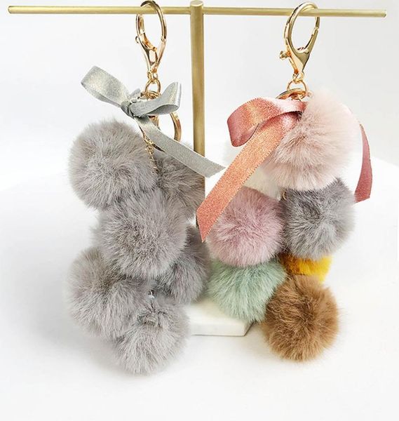 

faux rabbit fur pompom grape keychain for women accessories new fruit pom pom ball key chain bag pendant charms key ring llavero8014085, Silver