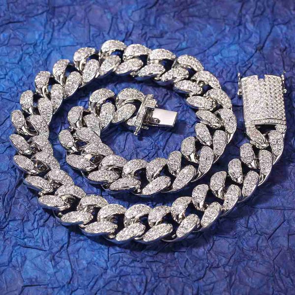 

hip hop jewelry full diamond bling men jewelry gemstone no fade alloy iced out cuban link chain necklace choker, Silver