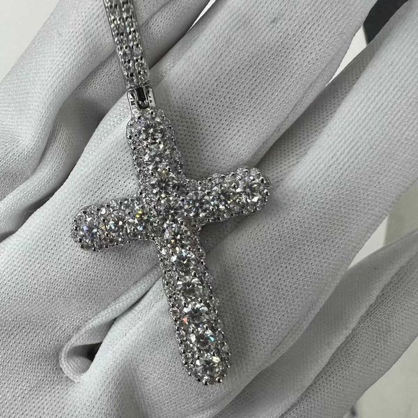 

wholesale luxury vvs moissanite diamond tennis chain with cross necklace silver plated jewelry chain
