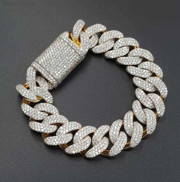 

miami cuban bracelet soild 14k gold heavy hip hop jewelry 18mm moissanite diamond baguette cuban link chain, Silver