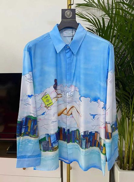 

casablanca shirts men's designer shirt casa women loose stylish cotton casual shirt clothing sun protection beachwear -3xl, White;black