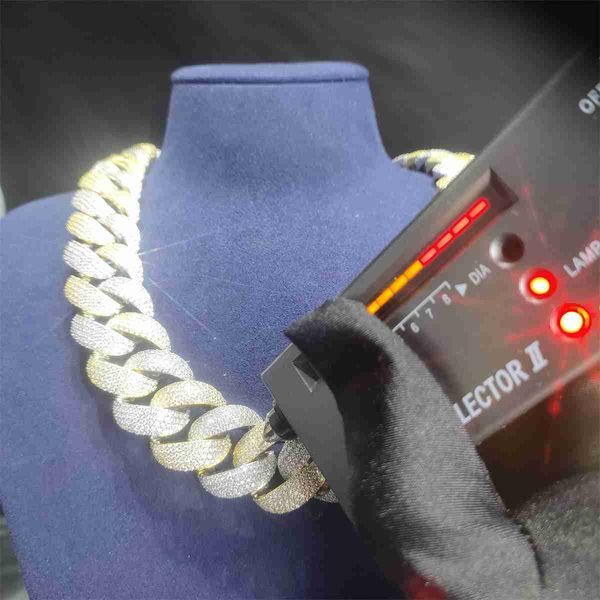

usa 20mm 18k gold plated hip hop men link chain vvs moissanite jewelry iced out miami cuban chain necklace, Silver