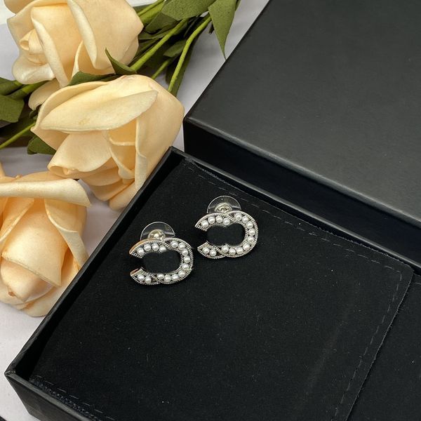 

double letter c stud earrings woman luxury designer hoop earring ccity jewelry women pearl ohrringe 4633, Golden;silver