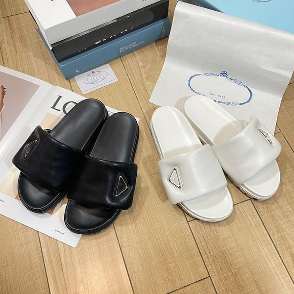 

designer slippers sandals fashion summer luxury brand women flip flops orange genuine triangle leather outdoor loafers slide ladies beach sa, Black