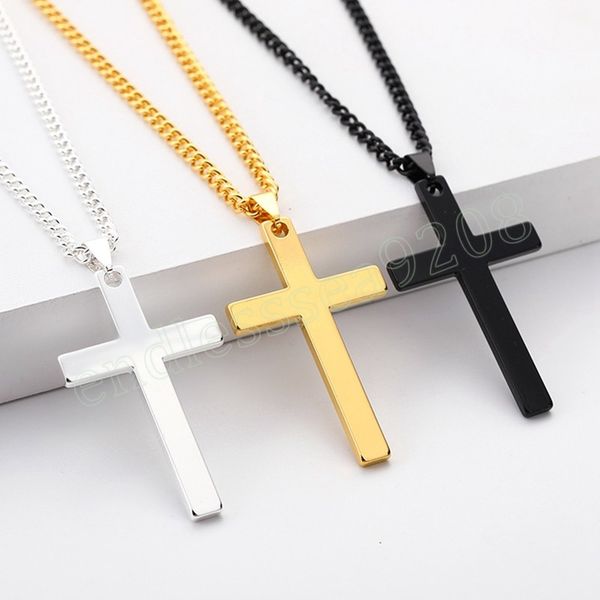 

fashion cross pendant necklace women men stainless steel link chain charm necklace punk hip hop jewelry gift, Silver