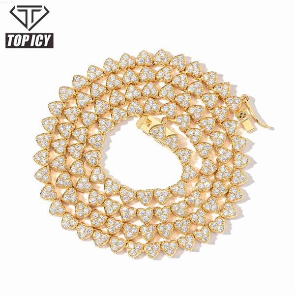 

4mm iced out triple diamond heart tennis chain fashion jewelry necklace brass 18k gold plated 3a cz shiny necklace women chain, Silver