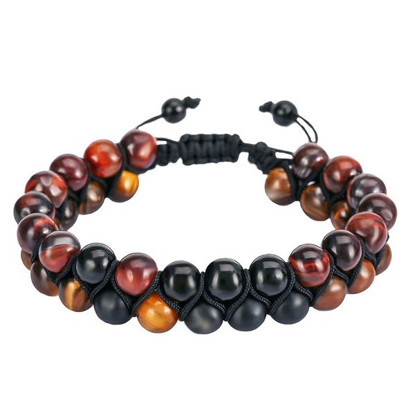 

8mm natural red tiger eye stone bracelet adjustable layer hand bradied double frosted stone beaded bracelet, Black