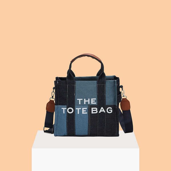 

new denim contrast splice handheld tote bag letter thetotebag crossbody bag 230612