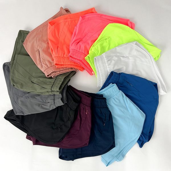 

lu-01 lulus lemon women sports shorts elastic fashion summer running workout short double layer leggings for ladies gym sportwear, White;black