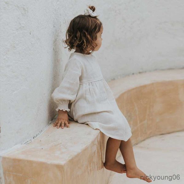 

girl's dresses spring autumn new girls dress cotton soft muslin retro casual children's clothing r230612, Red;yellow