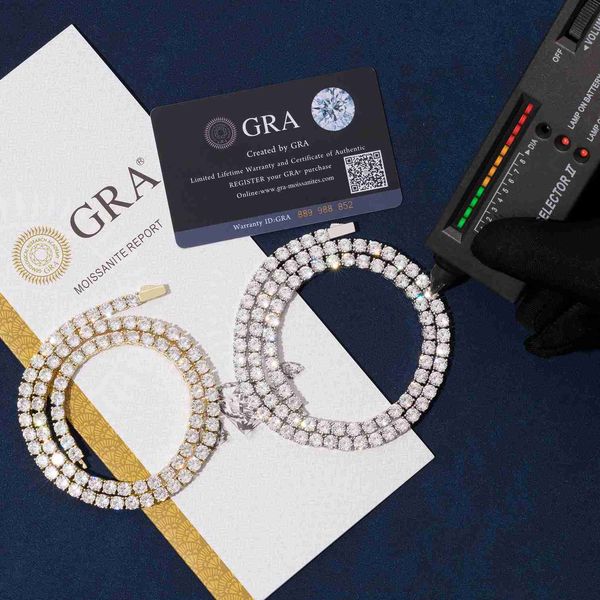 

925 silver moissanite bracelet iced out vvs moissanite 3mm 4mm tennis bracelet spring clasp lab diamond tennis chain necklace
