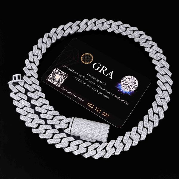 

custom hip hop diamond 925 sterling silver necklace shining 925 sterling silver vvs1 moissanite cuban chain