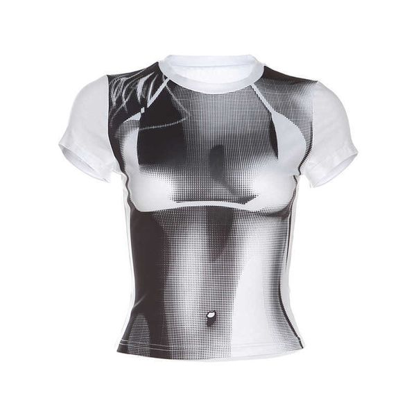 

2023 summer women's ins new street shoot fashion 3d printed sleeveless slim fit t-shirtzw3favmy, White;black