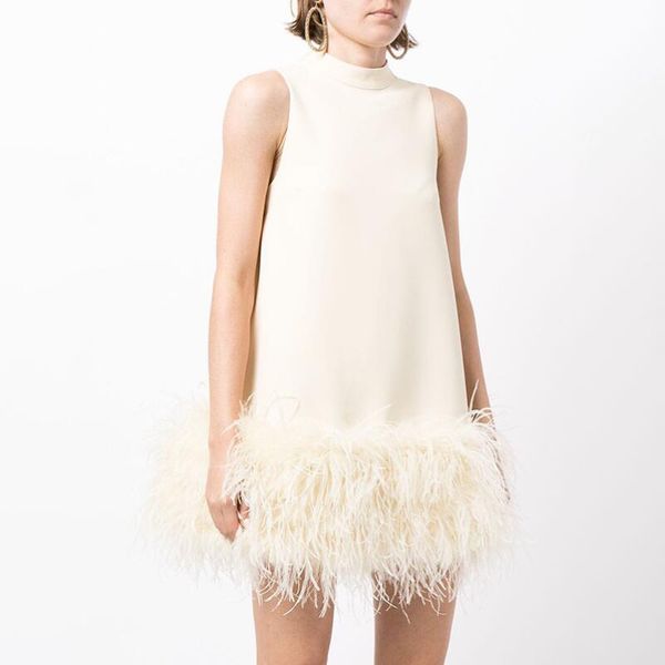 

feather fur dress for women o neck sleeveless loose a line dresses female streetwear 2023 summer fashion new vestidos w352, Black