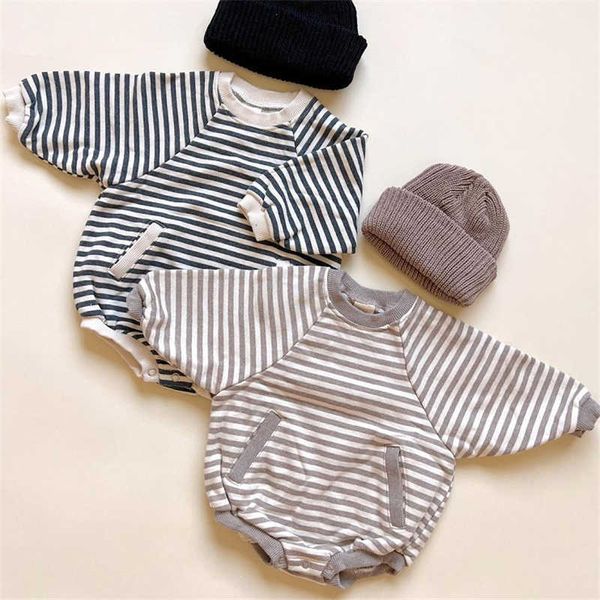 

jumpsuits women's men's autumn with long sleeved striped print casual loose pocket sweater jumpsuit g220606, Blue