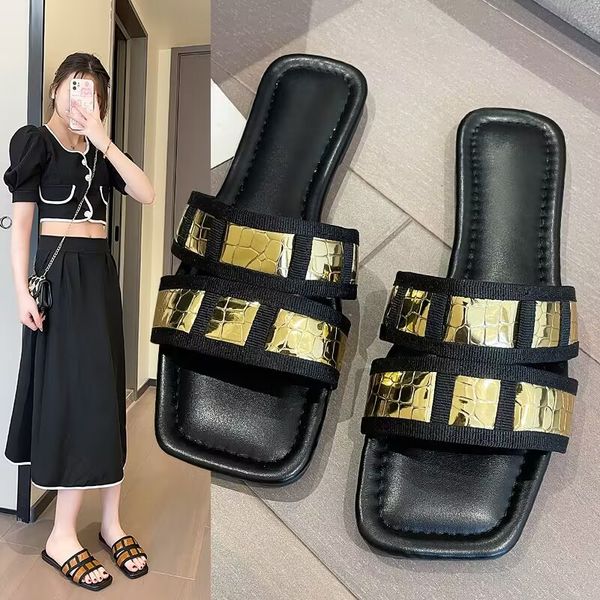 

women's slippers flat non-slip indoor quiet outdoor beautiful comfortable casual personality beach sandals, Black