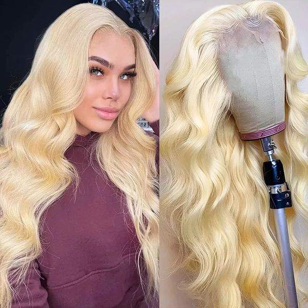 

13x4 lace frontal wig 613 blonde body wave hd transparent lace front human hair wigs pre plucked wigs human hair for women, Black;brown