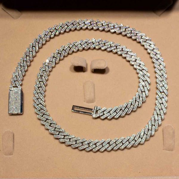 

pass diamond tester iced out prong setting vvs moissanite diamond necklace 10mm width 925 silver cuban link chain