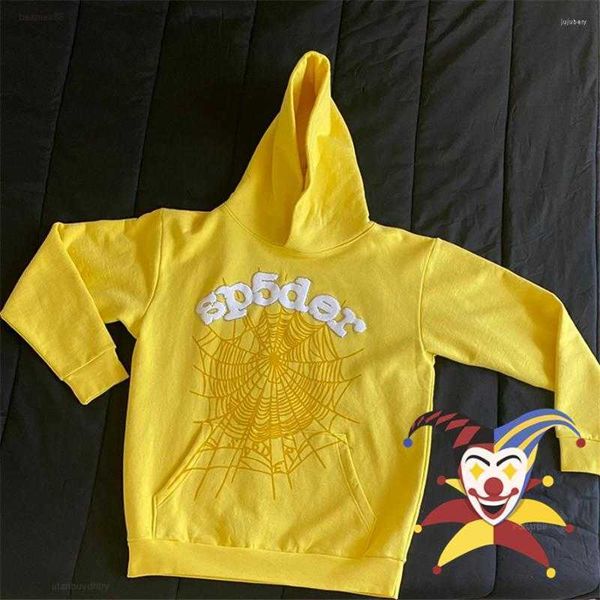 

men's hoodies sweatshirts men's hoodies yellow sp5der 555555 hooded men women white foam printing web hoodie young thug pullover, Black