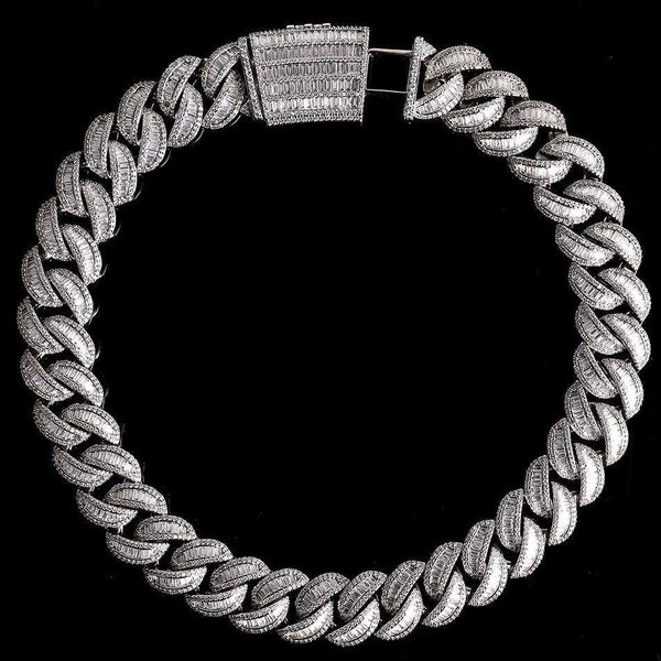 

8mm moissanite 4 rows titanium steel lacquered miami cuban link chain, Silver